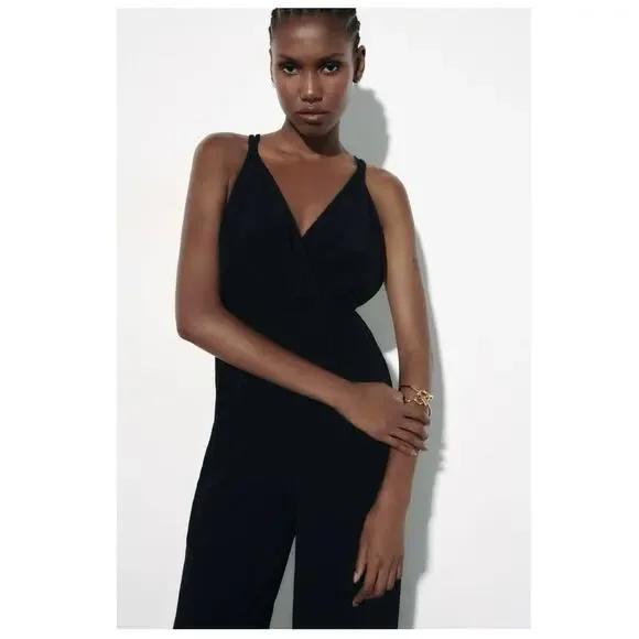 Zara Braid Strap Black Jumpsuit size Large - Picture 3 of 11